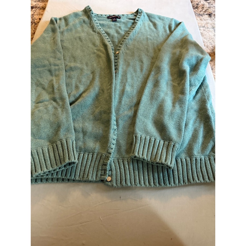 Coastal Grandma Women Lands End V-Neck Knit Cardigan XL 18-20 Teal